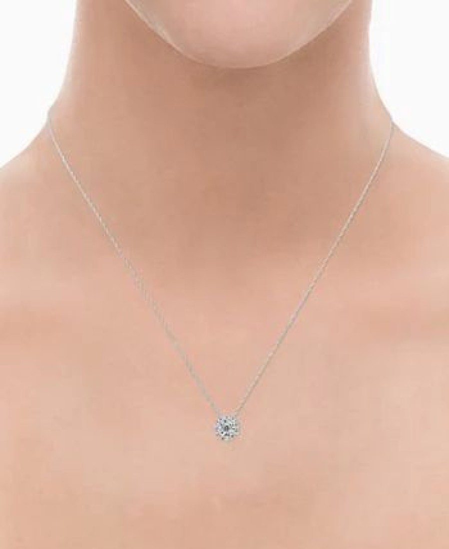 New * Macy'S Diamond Halo 18 Pendant Necklace (1/4 Ct. T.W.) In 14K White Gold White Gold