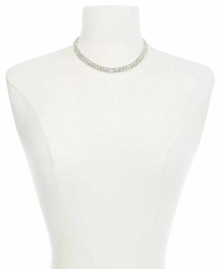 Online * Inc International Concepts Rhinestone Mesh Statement Necklace, 15 + 4 Extender, Created For Macy'S Silver