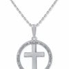 Clearance * Macy'S Diamond Halo Cross 18 Pendant Necklace (1/10 Ct. T.W.) In Sterling Silver Sterling Silver