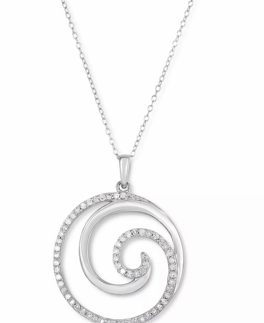 Hot * Macy'S Diamond Spiral 18 Pendant Necklace (1/4 Ct. T.W.) In Sterling Silver Sterling Silver