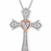 Online * Macy'S Diamond Cross Pendant Necklace (1/10 Ct. T.W.) In Sterling Silver & 14K Rose Gold Two-Tone