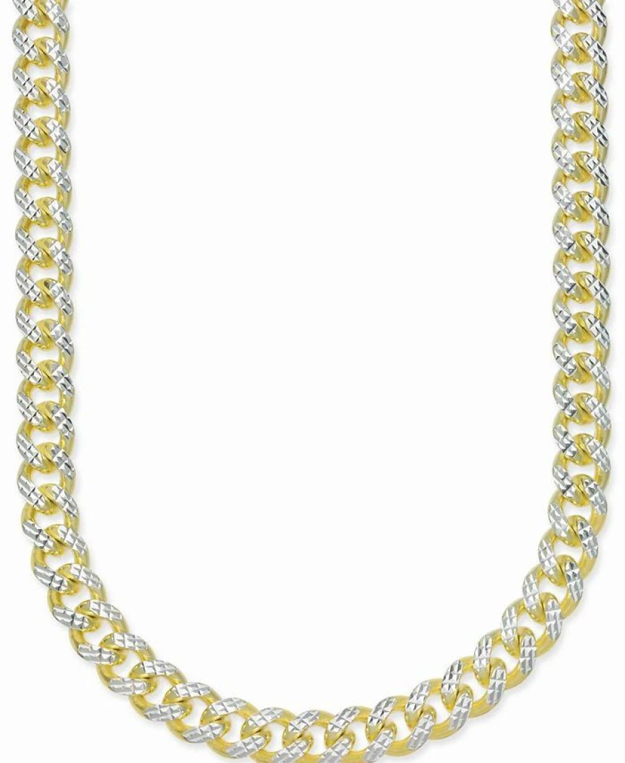 New * Macy'S 24 Men'S Two-Tone Cuban Link Chain Necklace In 14K Gold-Plated Sterling Silver And Sterling Silver Two-Tone