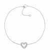 New * Macy'S Diamond Accent Heart Anklet In Sterling Silver, 9 + 1 Extender Sterling Silver