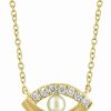 Clearance * Effy Collection Cultured Freshwater Pearl (3Mm) & Diamond (1/20 Ct. T.W.) Evil Eye 18 Pendant Necklace In 14K Gold 14K Yellow Gold