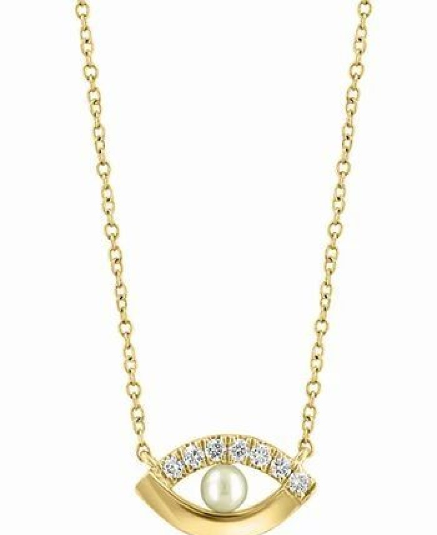 Clearance * Effy Collection Cultured Freshwater Pearl (3Mm) & Diamond (1/20 Ct. T.W.) Evil Eye 18 Pendant Necklace In 14K Gold 14K Yellow Gold