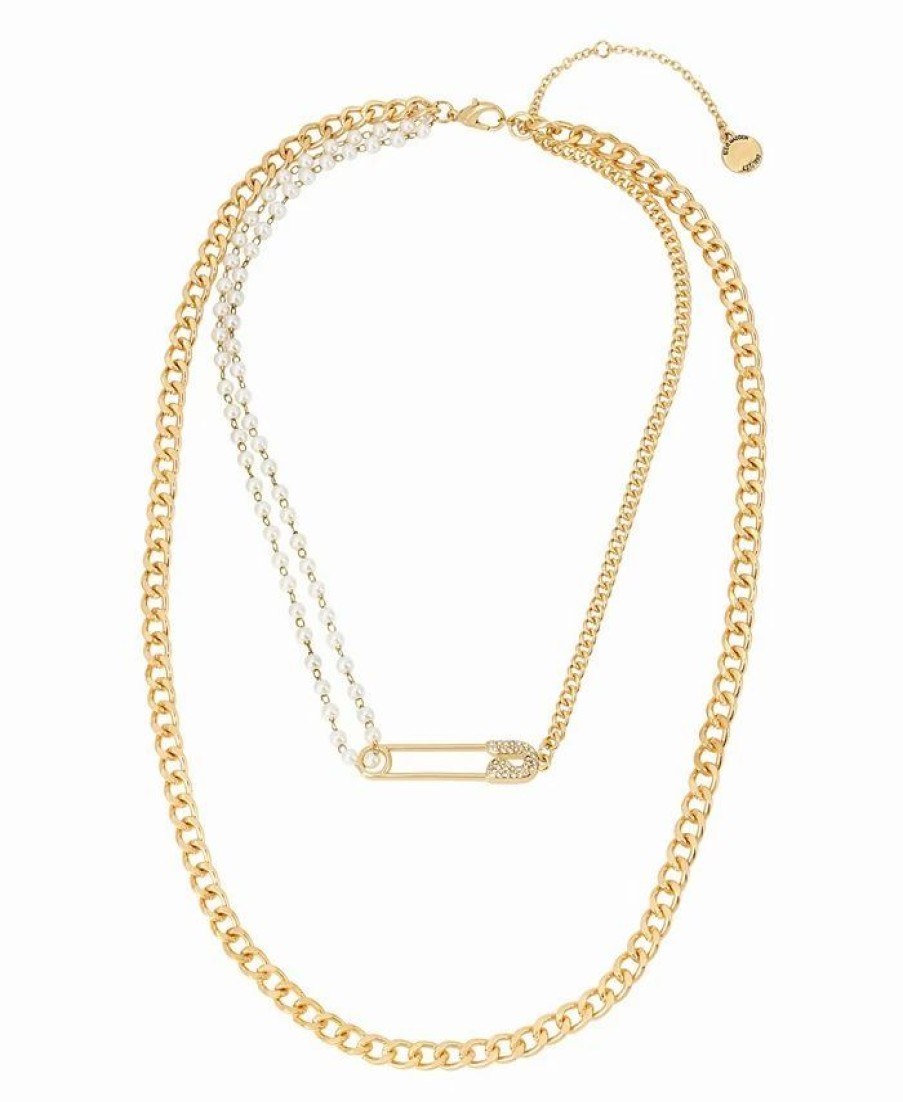 New * Steve Madden Fety Pin Layered Necklace Crystal