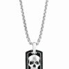 Hot * Effy Collection Men'S Black Spinel Skull Dog Tag 22 Pendant Necklace In Sterling Silver & Black Rhodium Sterling Silver