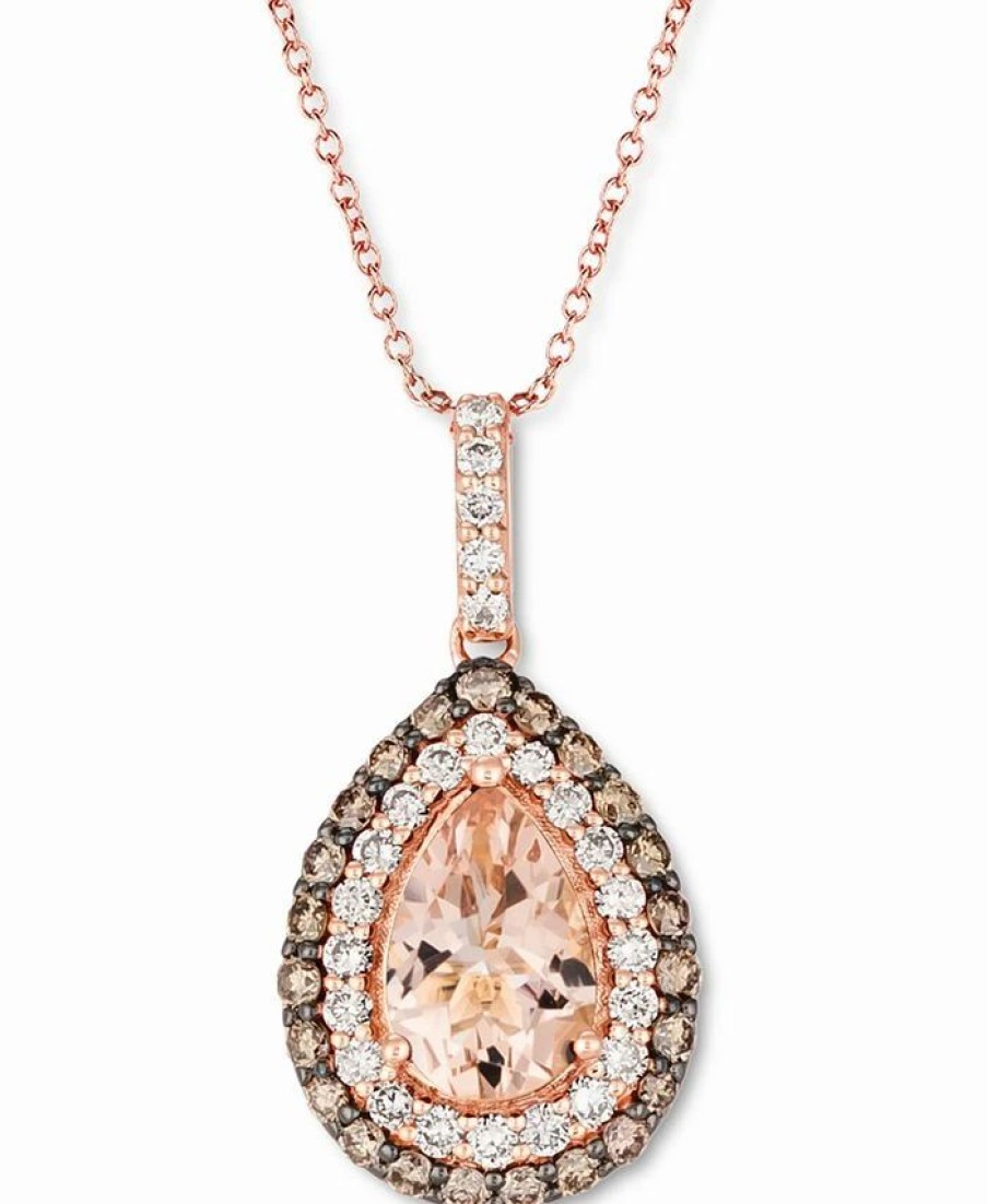 Wholesale * Le Vian Peach Morganite (7/8 Ct. T.W.) & Diamond (5/8 Ct. T.W.) Pear Double Halo 18 Pendant Necklace In 14K Rose Gold Peach Morganite