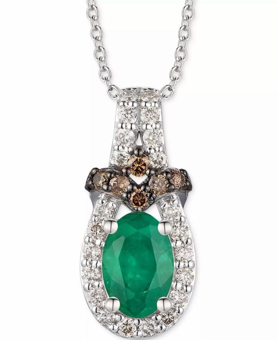 Wholesale * Le Vian Emerald (5/8 Ct. T.W.) & Diamond (1/4 Ct. T.W.) Adjustable Pendant Necklace In 14K White Gold Emerald