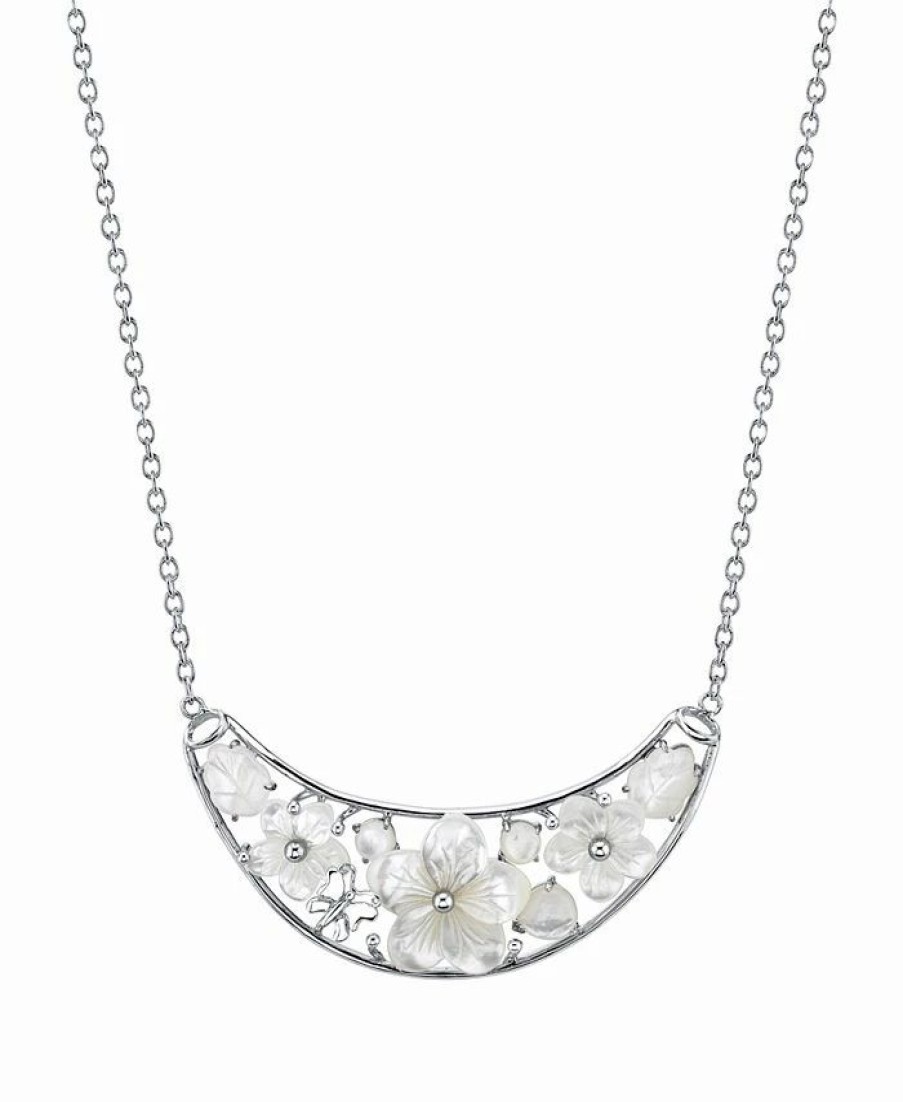 Clearance * Macy'S Other-Of-Pearl Flower 18 Statement Necklace In Sterling Silver Silver