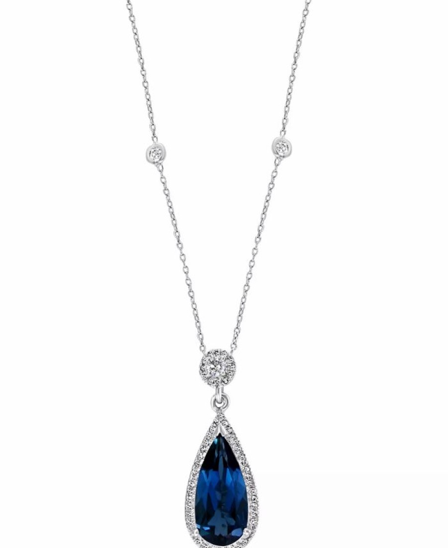 Wholesale * Effy Collection London Blue Topaz (3-3/8 Ct. T.W.) & Diamond (1/4 Ct. T.W.) 16 Pendant Necklace In 14K White Gold London Blue Topaz