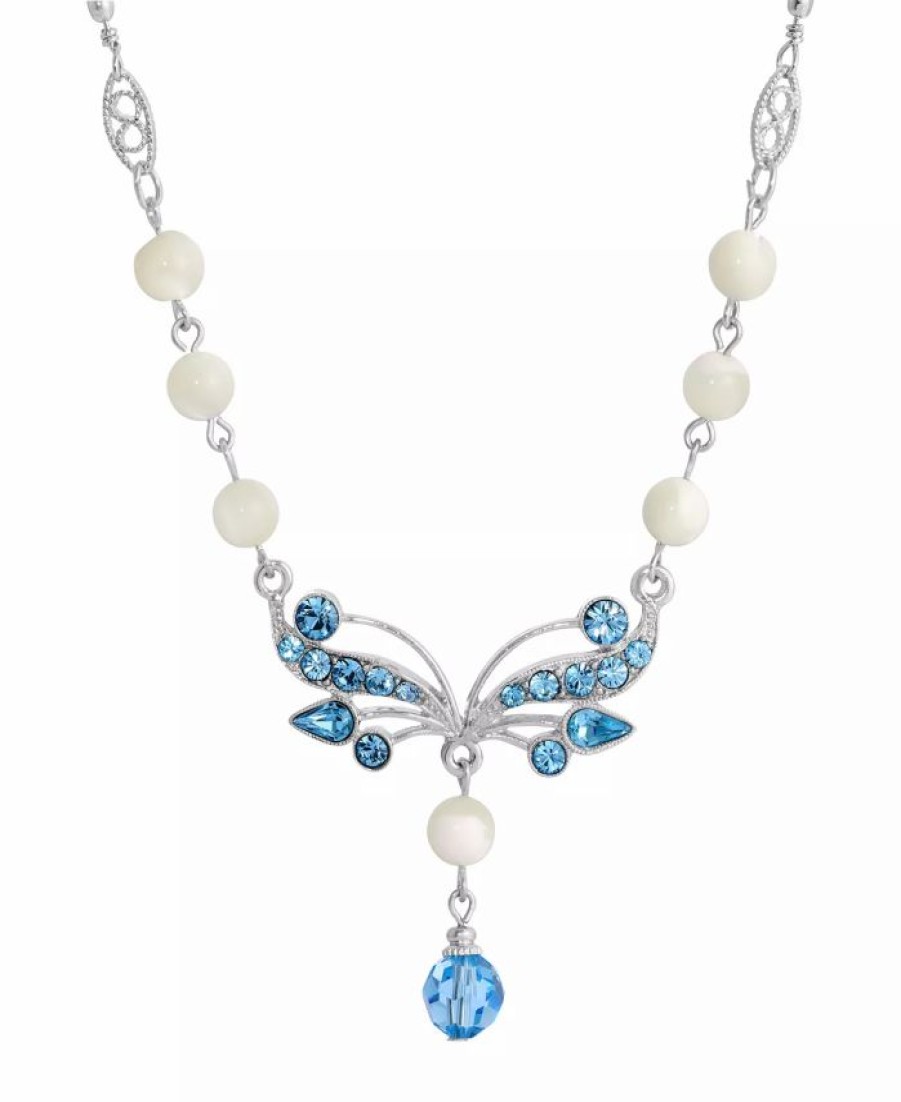 Online * 2028 Silver-Tone Aqua And Mother Of Pearl Necklace White