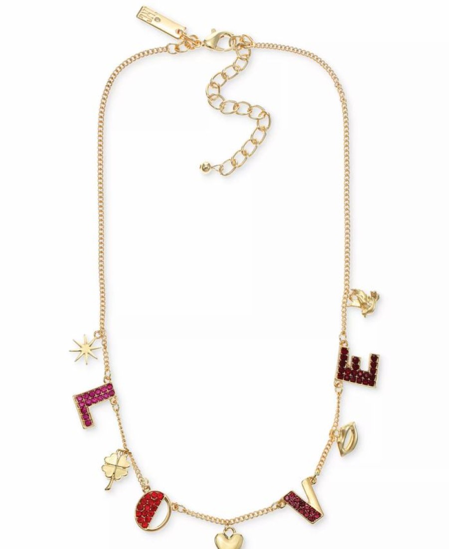 Wholesale * Inc International Concepts Gold-Tone Multicolor Pave Love & Shaky Charm Statement Necklace, 18 + 3 Extender, Created For Macy'S Gold