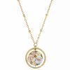 Hot * 2028 Women'S Gold Tone Yellow Porcelain Flower Round Drop Necklace Pink