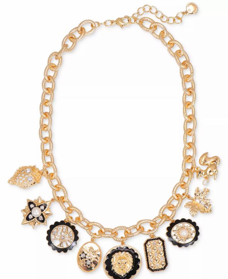 New * Charter Club Gold-Tone Crystal & Imitation Pearl Nature-Theme Charm Necklace, 17 + 2 Extender, Created For Macy'S Black