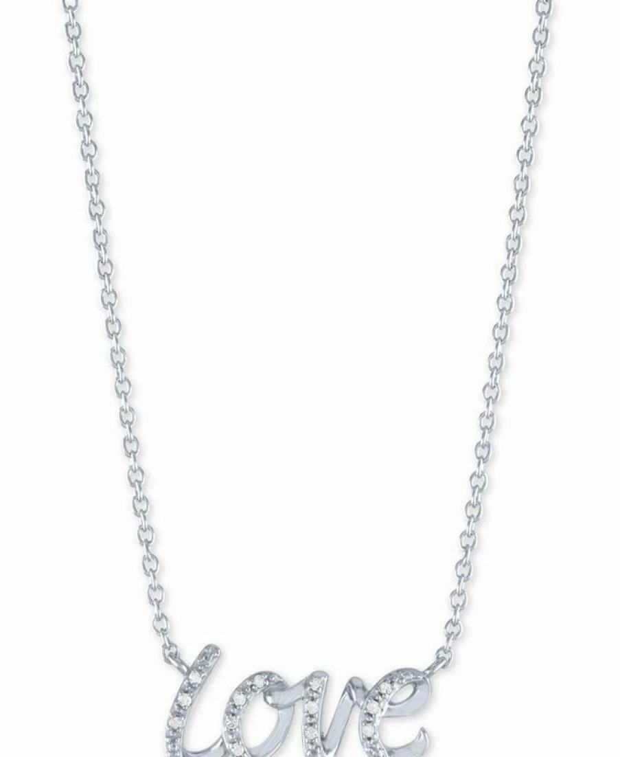 New * Macy'S Diamond Accent Love Pendant Necklace In Sterling Silver, 16 + 2 Extender Silver