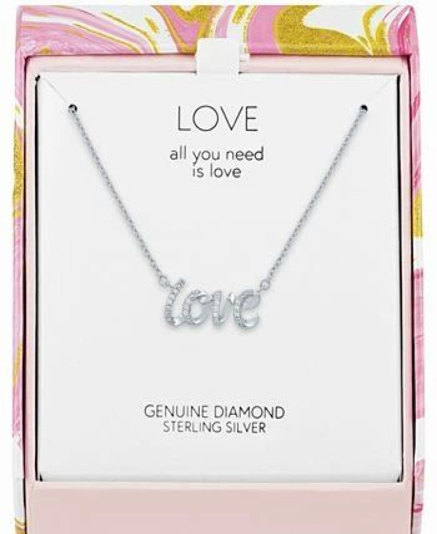 New * Macy'S Diamond Accent Love Pendant Necklace In Sterling Silver, 16 + 2 Extender Silver