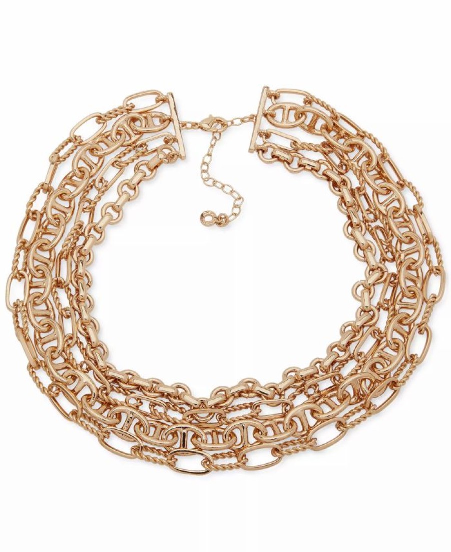 New * Anne Klein Gold-Tone Mixed Link Layered Statement Necklace, 16 + 3 Extender Gold