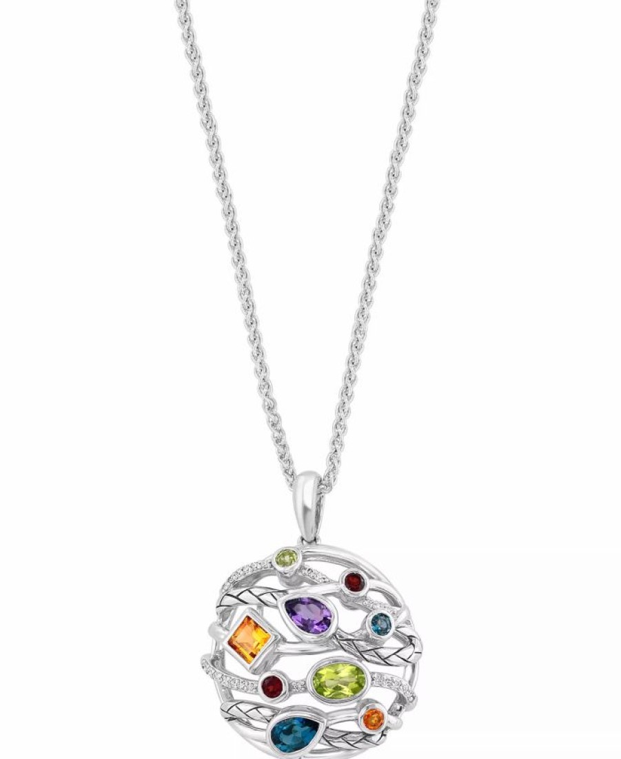 Best * Effy Collection Multi-Gemstone (2 Ct. T.W.) & Diamond (1/10 Ct. T.W.) Openwork 18 Pendant Necklace In Sterling Silver Multi Gemstone