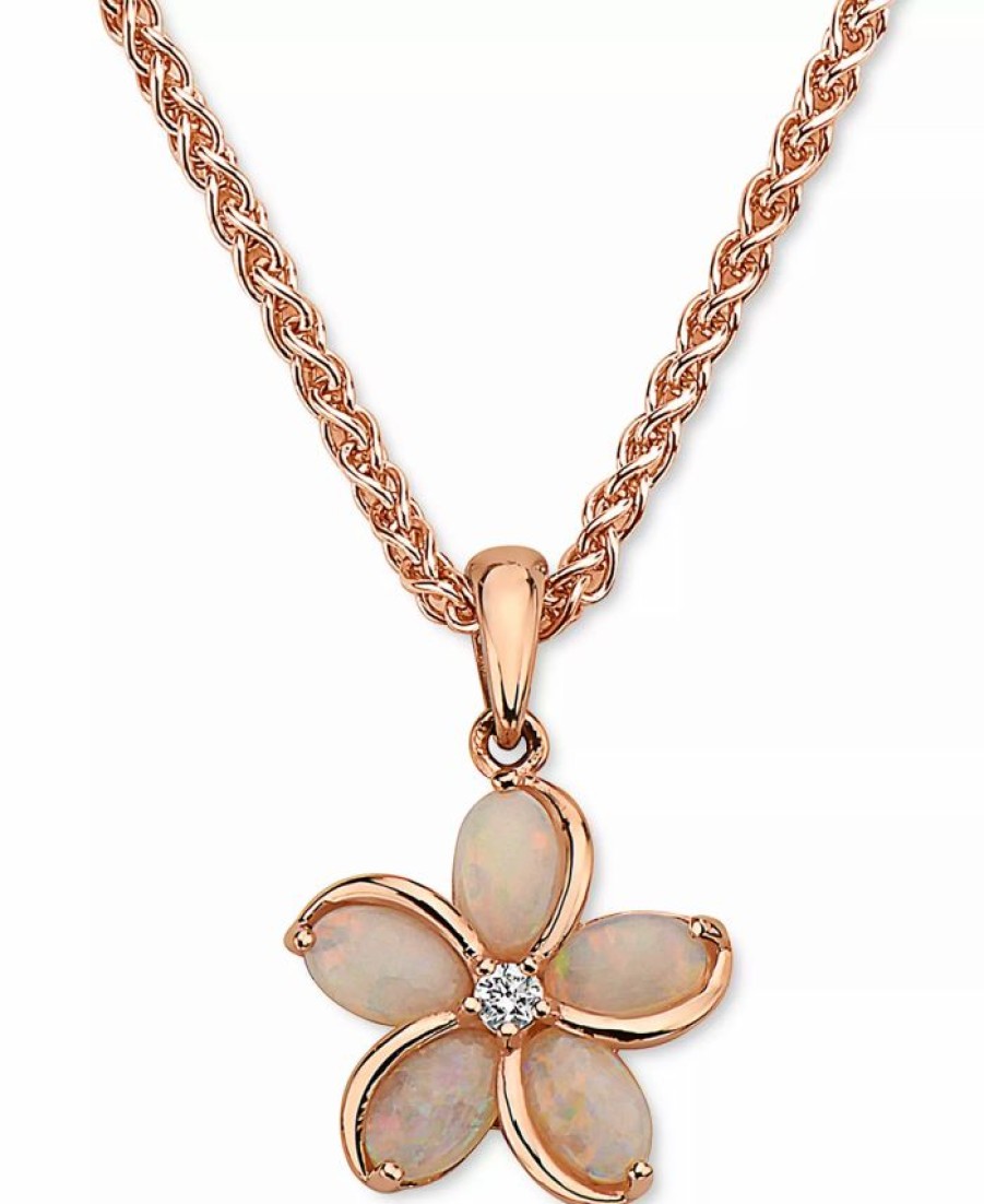 New * Effy Collection Opal (1-3/8 Ct. T.W.) & Diamond (1/20 Ct. T.W.) 18 Flower Pendant Necklace In 14K Rose Gold Opal