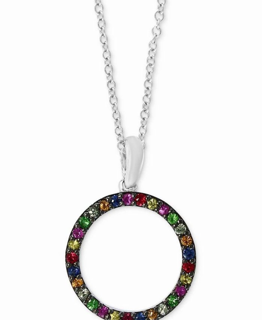 Hot * Effy Collection Multi-Gemstone (1/3 Ct. T.W.) Circle 18 Pendant Necklace In Sterling Silver Multi