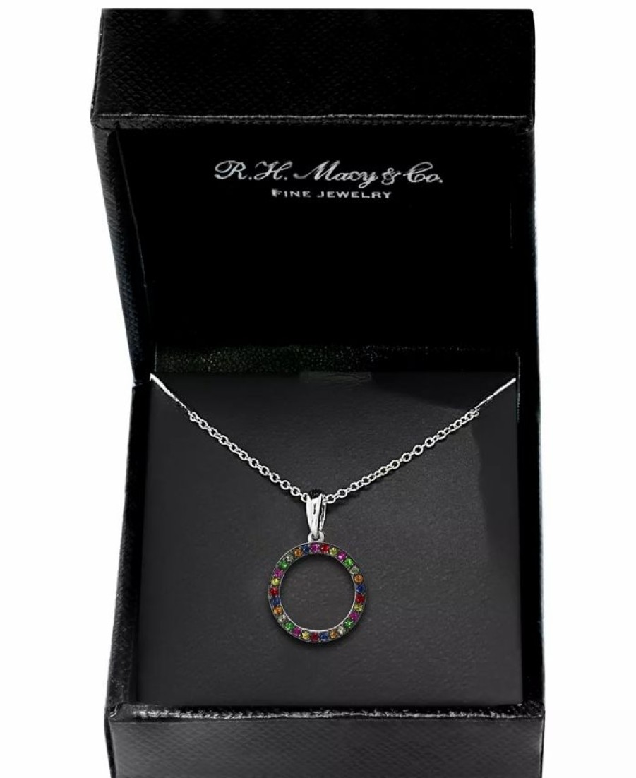 Hot * Effy Collection Multi-Gemstone (1/3 Ct. T.W.) Circle 18 Pendant Necklace In Sterling Silver Multi