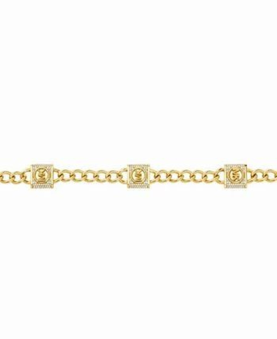 Hot * Michael Kors Cubic Zirconia Pave Station Lock Chain Necklace Gold