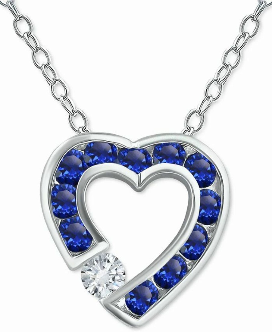 Best * Giani Bernini Lue & White Cubic Zirconia Open Heart 18 Pendant Necklace In Sterling Silver, Created For Macy'S Blue