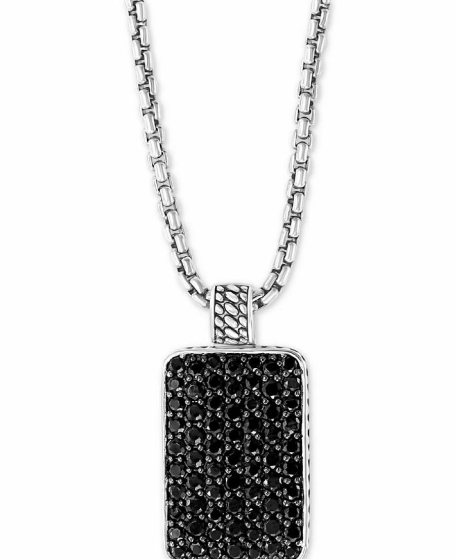 Wholesale * Effy Collection Men'S Black Spinel Dog Tag 22 Pendant Necklace In Sterling Silver Black Spinel