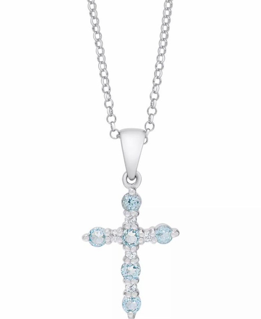 Wholesale * Macy'S Blue Topaz (5/8 Ct. T.W.) & Lab Created White Sapphire (1/5 Ct. T.W.) Cross 18 Pendant Necklace In Sterling Silver Blue Topaz