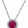 Hot * Macy'S Ruby (1 Ct. T.W.) & Diamond (1/20 Ct. T.W.) Halo Pendant Necklace In 14K White Gold, 16 + 2 Extender Ruby