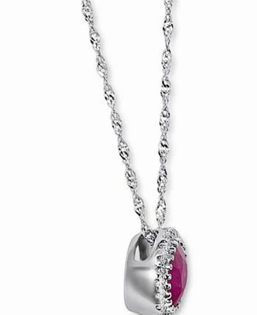 Hot * Macy'S Ruby (1 Ct. T.W.) & Diamond (1/20 Ct. T.W.) Halo Pendant Necklace In 14K White Gold, 16 + 2 Extender Ruby