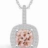 Best * Macy'S Organite (2 Ct. T.W.) And Diamond (1/2 Ct. T.W.) Halo Pendant Necklace In 14K White Gold Morganite