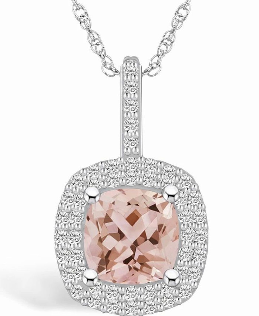 Best * Macy'S Organite (2 Ct. T.W.) And Diamond (1/2 Ct. T.W.) Halo Pendant Necklace In 14K White Gold Morganite