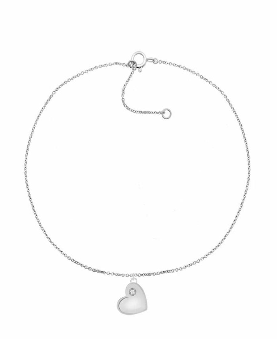 Best * Macy'S Diamond Accent Heart Anklet In Sterling Silver , 9 + 1 Extender Sterling Silver