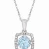 Best * Macy'S Blue Topaz (1 Ct. T.W.) And Diamond (1/10 Ct. T.W.) Square Halo 17 Necklace In 10K White Gold Blue Topaz