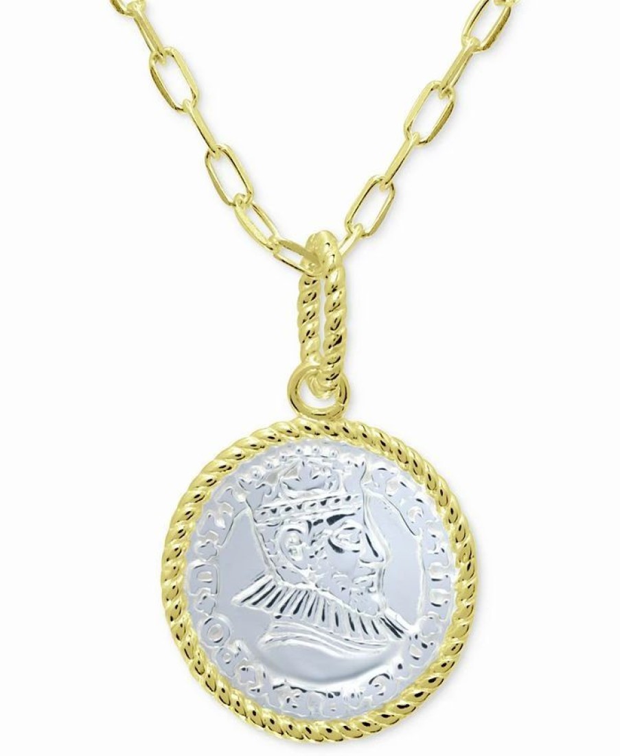 New * Giani Bernini Two-Tone Coin Pendant Necklace In Sterling Silver & 18K Gold-Plate, 16 + 2 Extender, Created For Macy'S Gold Over Silver