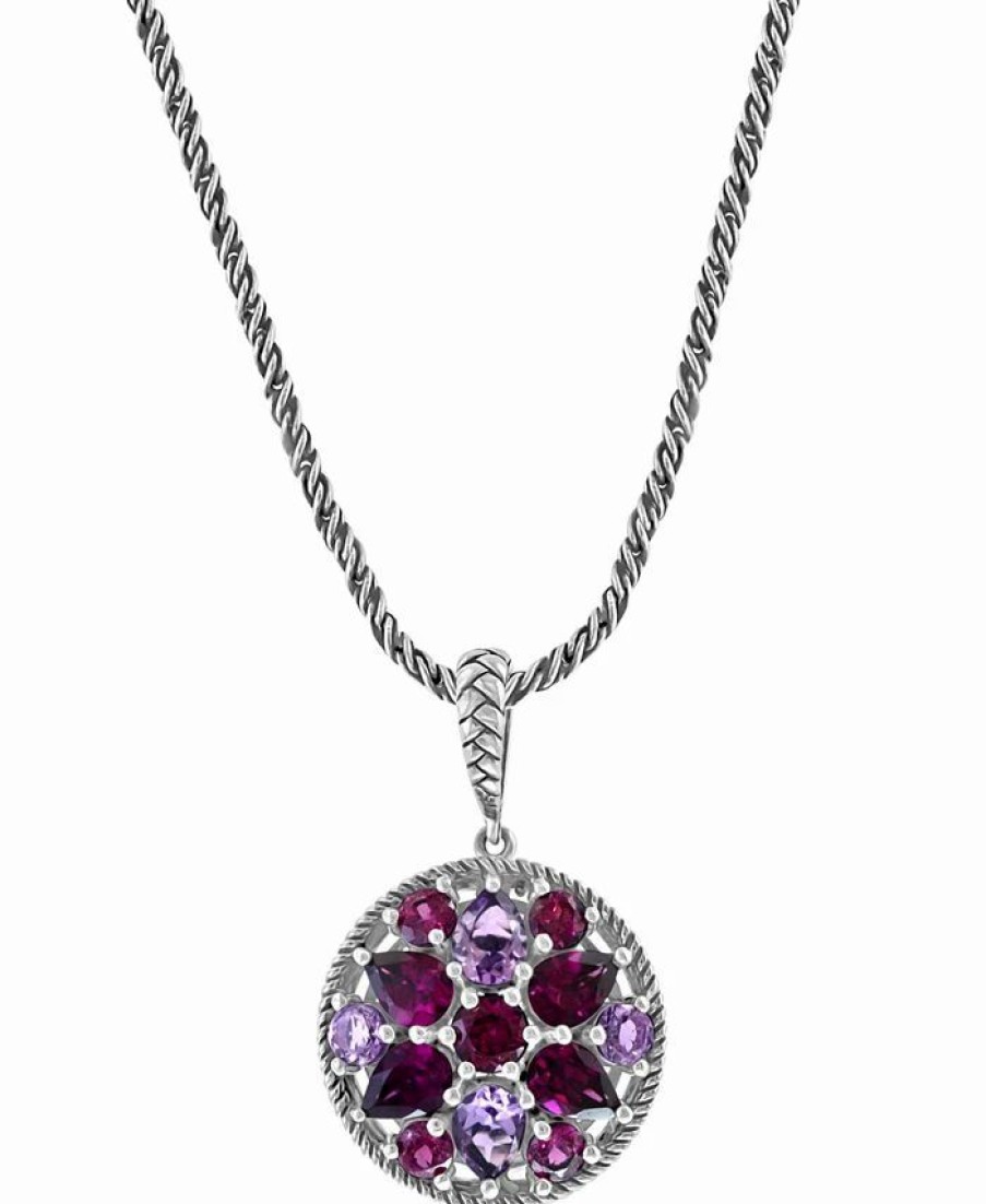 Hot * Effy Collection Amethyst (2-3/8 Ct. T.W.) & Rhodolite (6 Ct. T.W.) Cluster 18 Pendant Necklace In Sterling Silver Amethyst