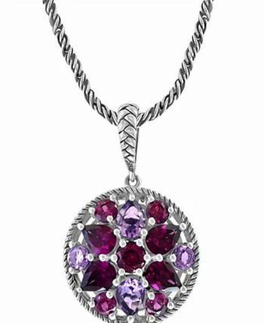 Hot * Effy Collection Amethyst (2-3/8 Ct. T.W.) & Rhodolite (6 Ct. T.W.) Cluster 18 Pendant Necklace In Sterling Silver Amethyst