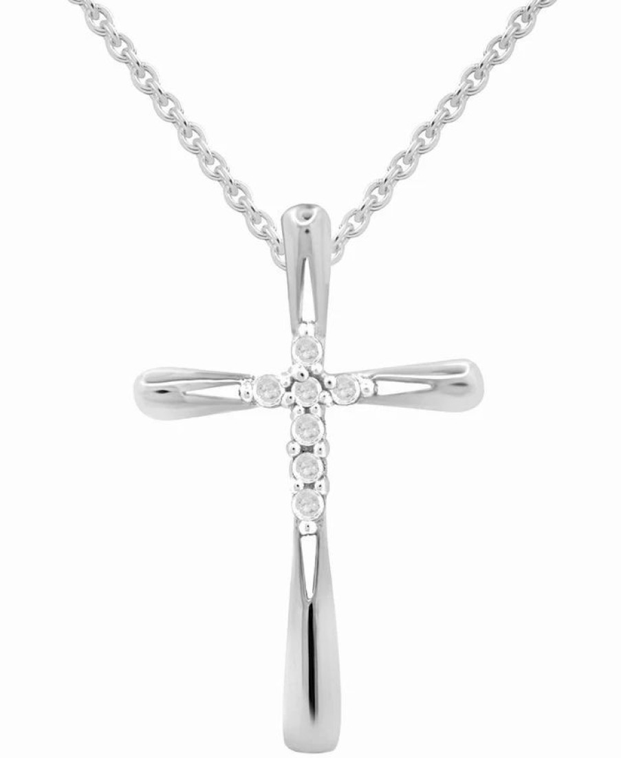 New * Macy'S Diamond Cross 18 Cross Pendant Necklace (1/10 Ct. T.W.) In Sterling Silver Sterling Silver