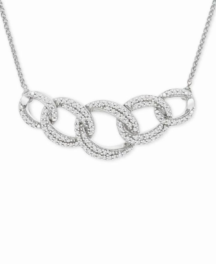 Best * Macy'S Diamond Interlocking Link Statement Necklace (1/2 Ct. T.W.) In Sterling Silver, 18 + 1 Extender Sterling Silver