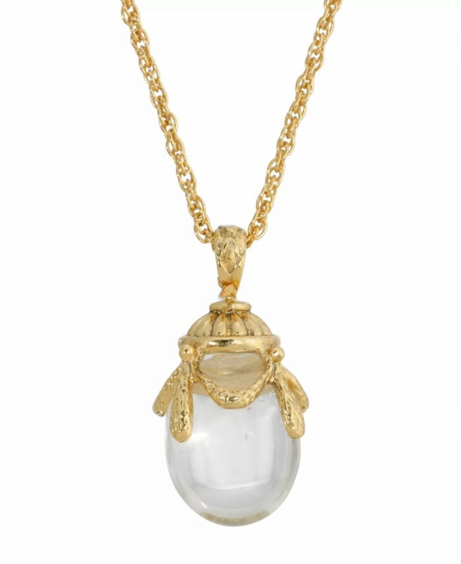 Wholesale * 2028 14K Gold Plated Clear Glass Egg Pendant Necklace White