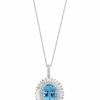 Best * Effy Collection Aquamarine (7-1/3 Ct. T.W.) & Diamond (1/4 Ct. T.W.) Oval Halo 18 Pendant Necklace In 14K White Gold Aquamarine