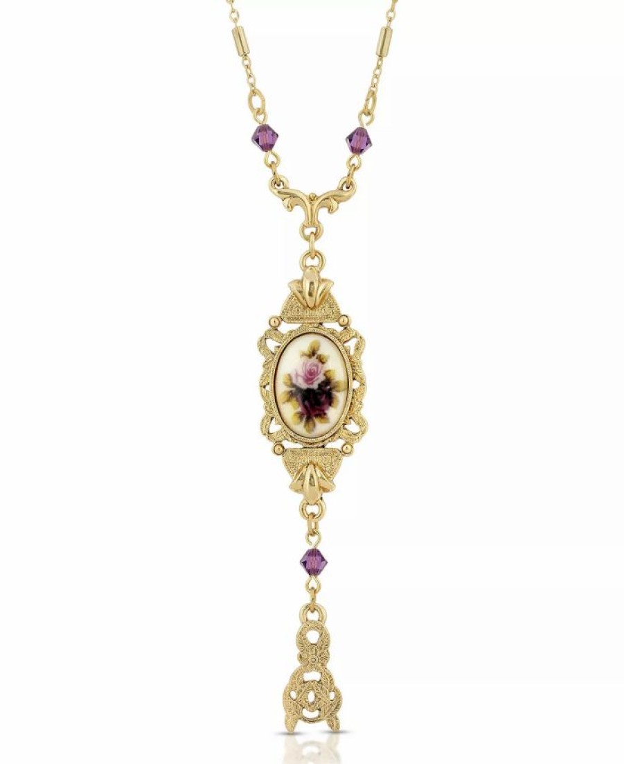 Clearance * 2028 Floral Drop Pendant Necklace Purple