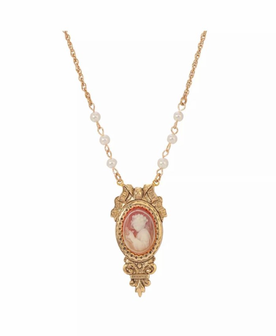 Wholesale * 2028 Women'S Glass Pearl Cameo Necklace Carnelian