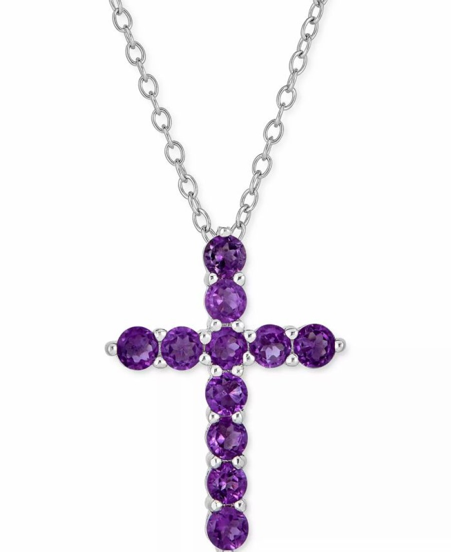 Clearance * Macy'S Amethyst Cross 18 Pendant Necklace (8 Ct. T.W.) In Sterling Silver Amethyst