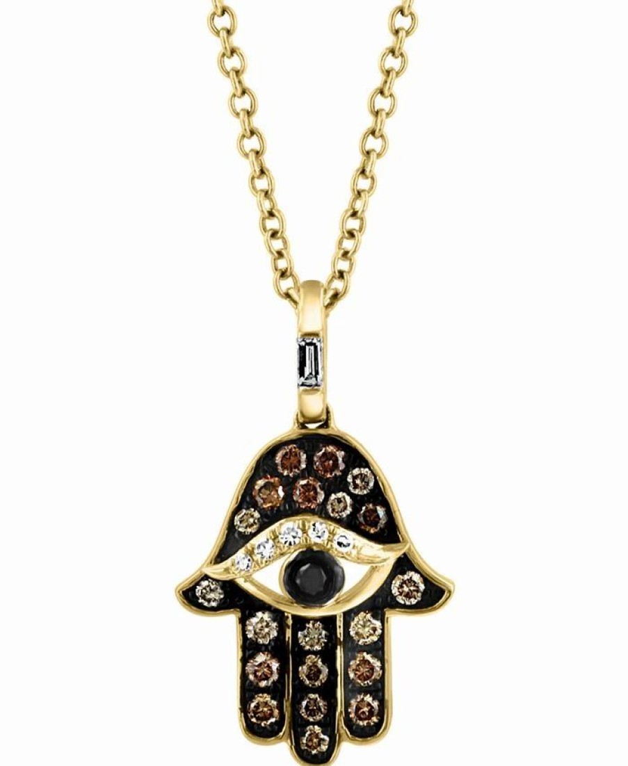 Best * Effy Collection Multicolor Diamond Hamsa Hand 18 Pendant Necklace (1/4 Ct. T.W.) In 14K Gold Yellow Gold