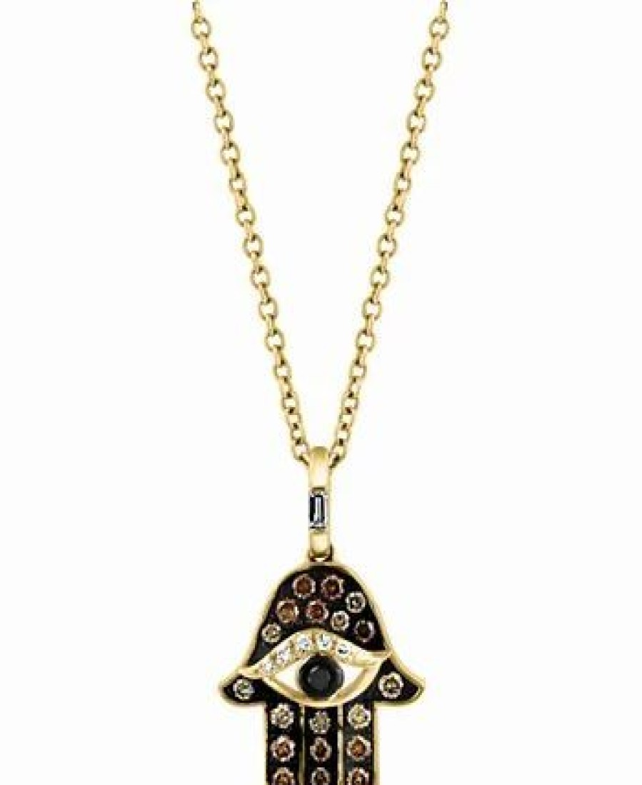 Best * Effy Collection Multicolor Diamond Hamsa Hand 18 Pendant Necklace (1/4 Ct. T.W.) In 14K Gold Yellow Gold