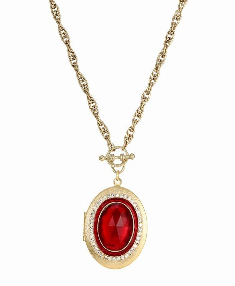 Best * 2028 Gold-Tone Red Stone And Crystal Oval Locket Necklace Red