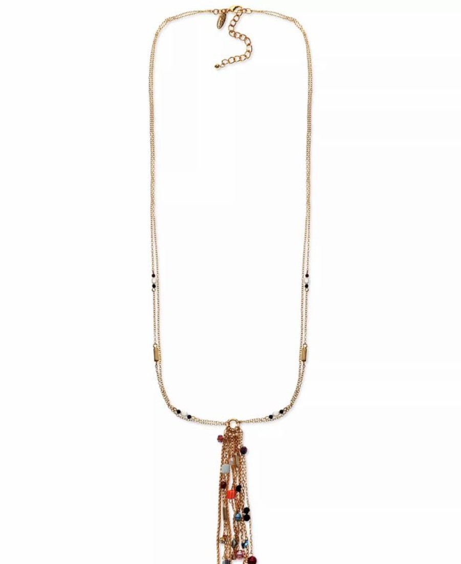 Hot * Style & Co Gold-Tone Mixed Bead Tassel Double-Chain Long Lariat Necklace, 32 + 3 Extender, Created For Macy'S Multi